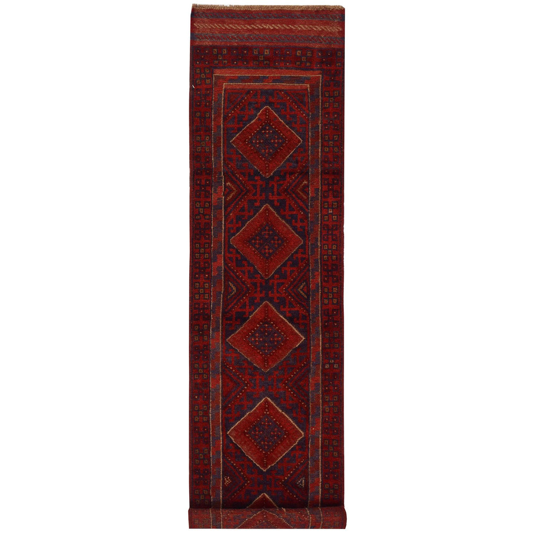 Red Afghan Mashwani Rug 1' 9" x 8' 4" Hand-Knotted