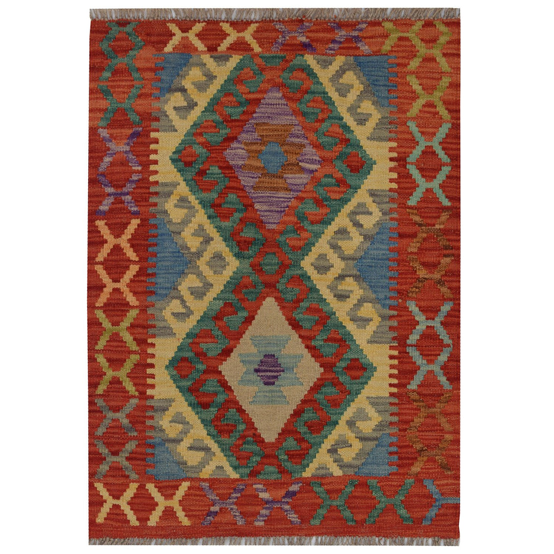 Afghan Kilim Rug 2' 1" x 3' Flat-Weave