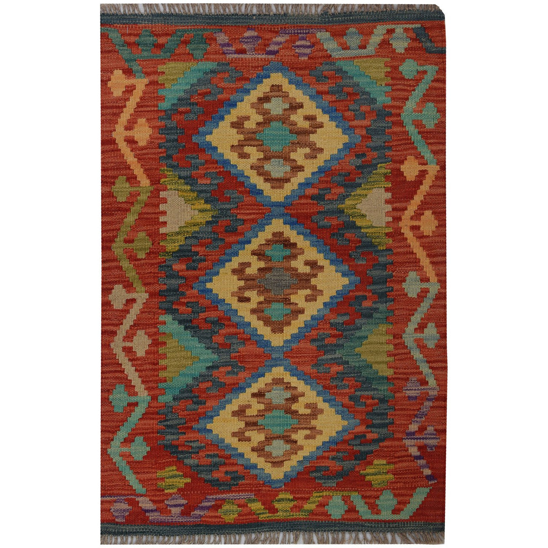 Afghan Kilim Rug 2' x 3' Flat-Weave