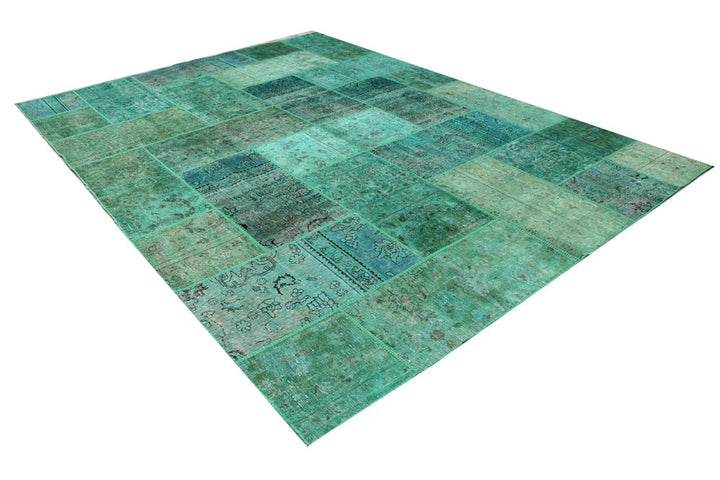 Medium Sea Green Patchwork 8' 6 x 11' 5 - No. 37483 - ALRUG Rug Store