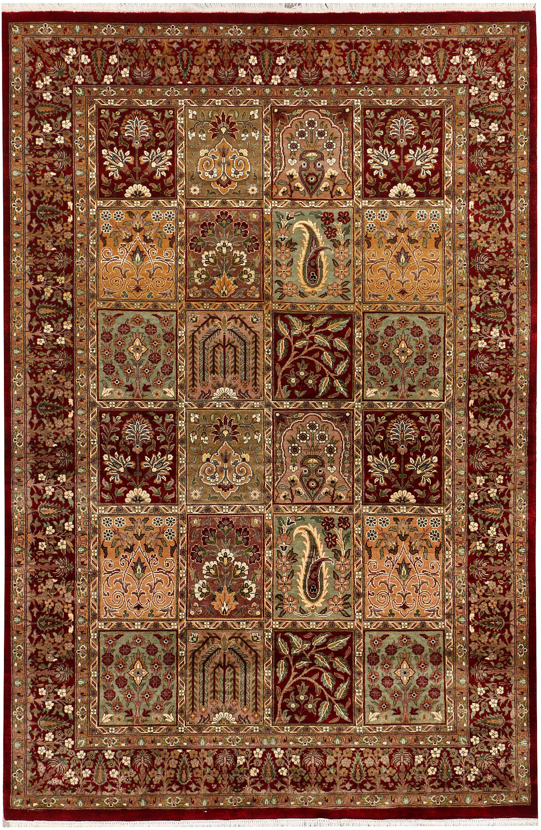 Maroon Pakistani Bakhtiar Rug 4'1" x 6' Hand-Knotted