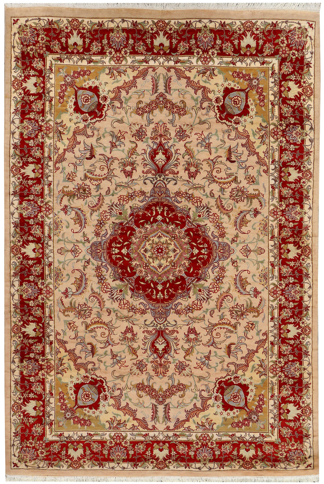 Tan Kirman Rug 4' 7" x 6' 9" Hand-Knotted