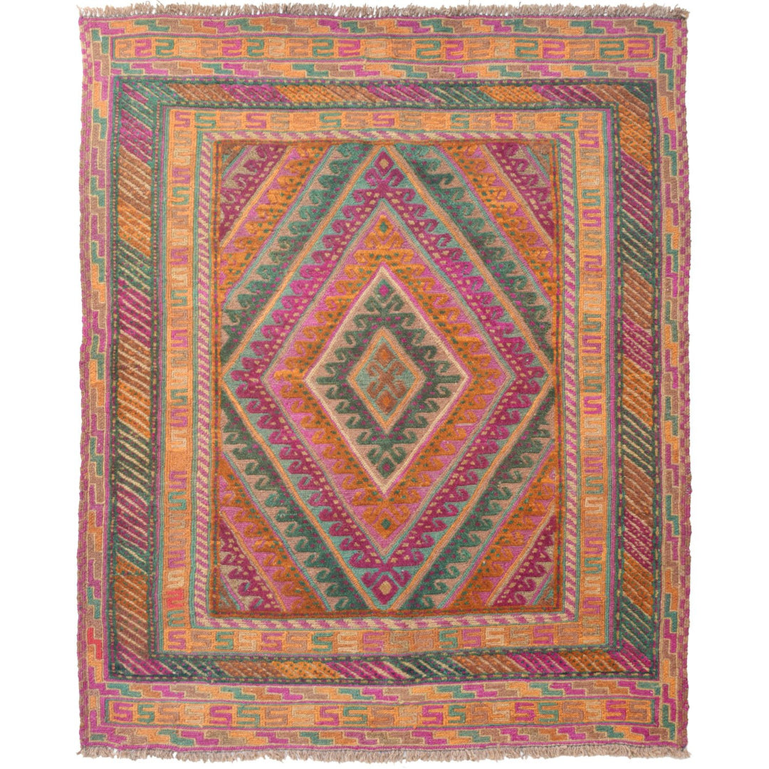 Afghan Mashwani Rug 3' 6" x 4' 4" Hand-Knotted