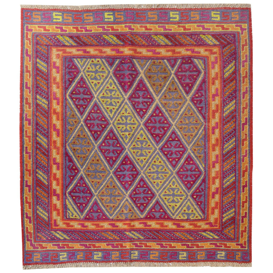 Afghan Mashwani Rug 3' 8" x 4' 1" Hand-Knotted