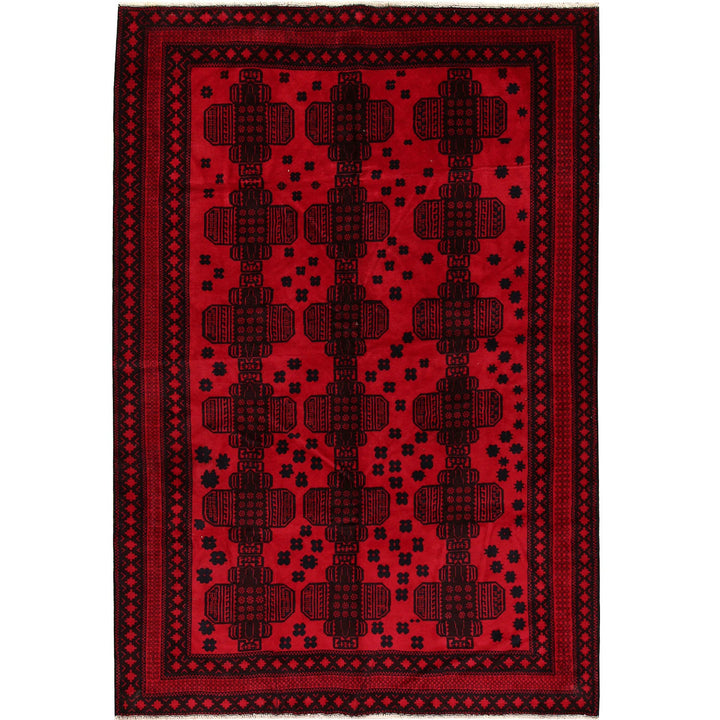 Red Afghan Baluchi Rug 6' 6" x 9' 5" Hand-Knotted | No. AL14794