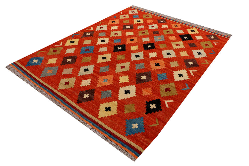 Orange Red Kilim 5' 10 x 7' 9 - No. 39532 - ALRUG Rug Store