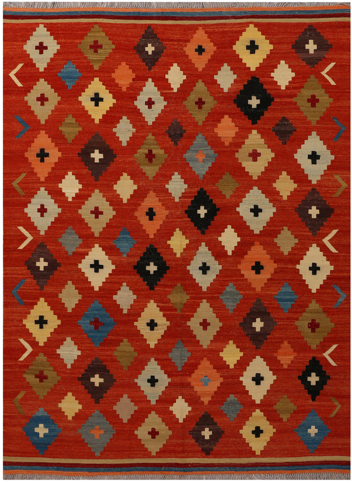 Orange Red Kilim 5' 10 x 7' 9 - No. 39532 - ALRUG Rug Store