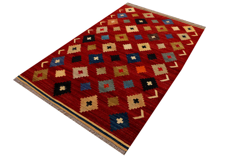 Dark Red Kilim 4' 2 x 6' 6 - No. 39537 - ALRUG Rug Store