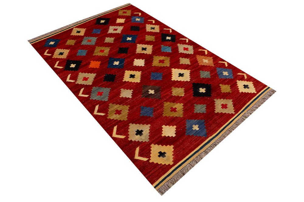 Dark Red Kilim 4' 2 x 6' 6 - No. 39537 - ALRUG Rug Store