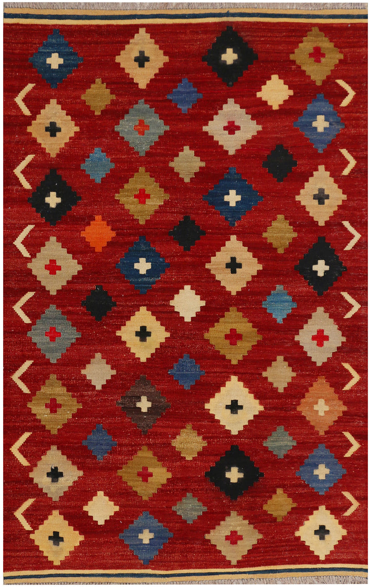 Dark Red Kilim 4' 2 x 6' 6 - No. 39537 - ALRUG Rug Store