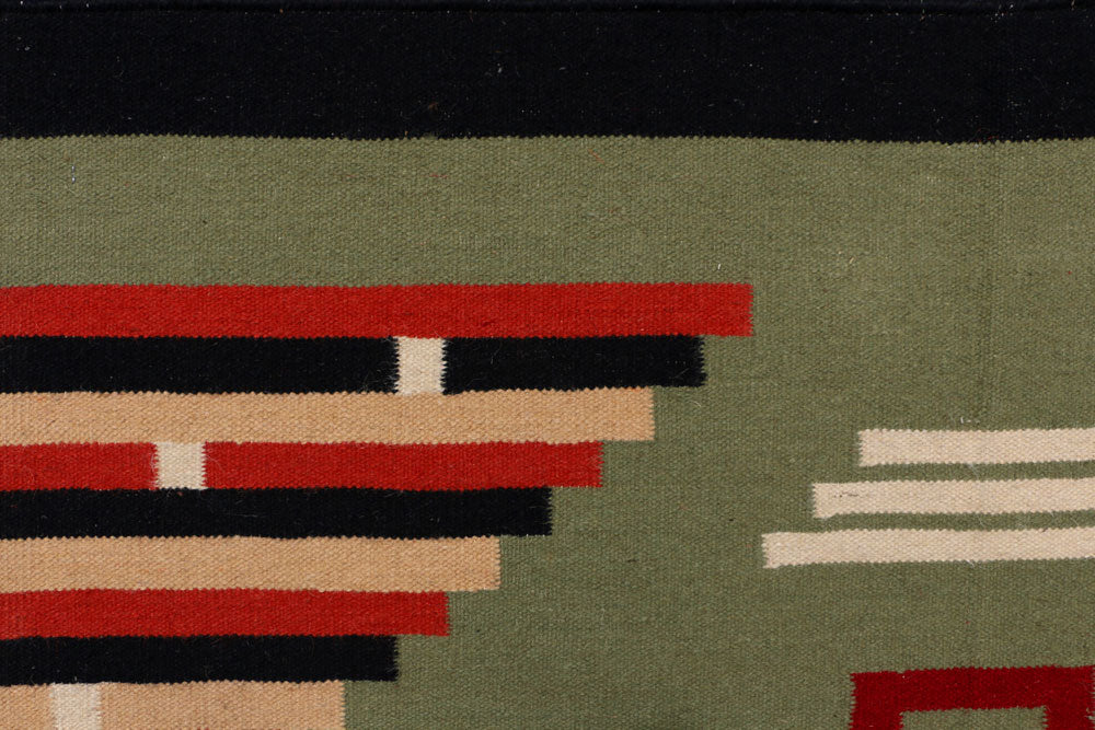 Dark Olive Green Kilim 4' 1 x 6' - No. 39618 - ALRUG Rug Store