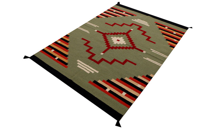Dark Olive Green Kilim 4' 1 x 6' - No. 39618 - ALRUG Rug Store
