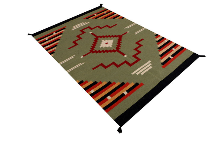 Dark Olive Green Kilim 4' 1 x 6' - No. 39618 - ALRUG Rug Store
