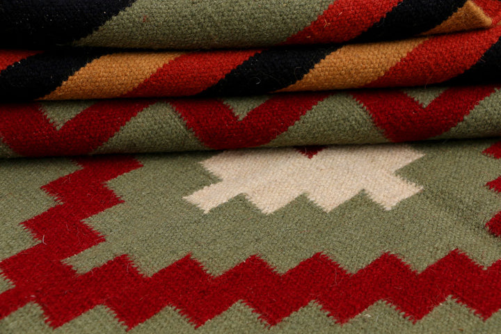 Dark Olive Green Kilim 4' 1 x 6' - No. 39618 - ALRUG Rug Store