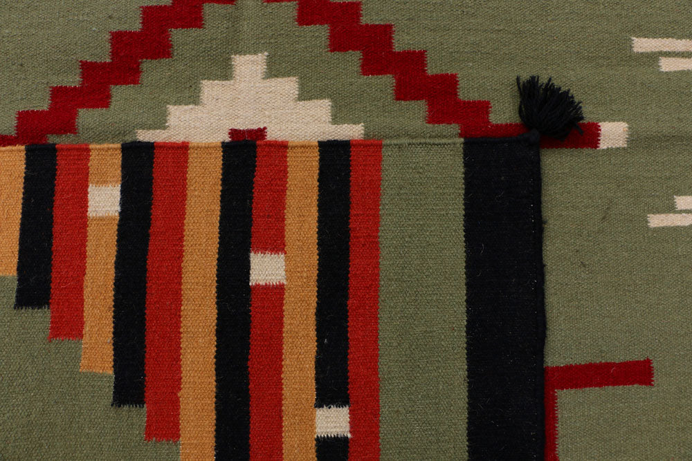 Dark Olive Green Kilim 4' 1 x 6' - No. 39618 - ALRUG Rug Store