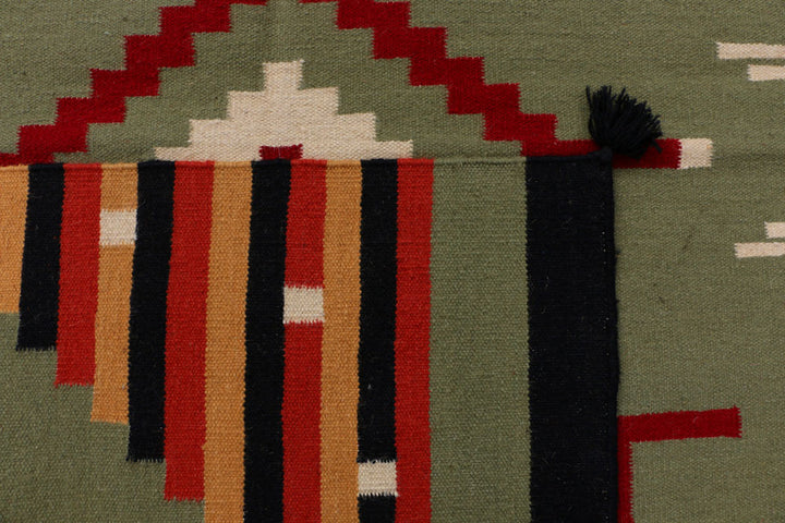 Dark Olive Green Kilim 4' 1 x 6' - No. 39618 - ALRUG Rug Store