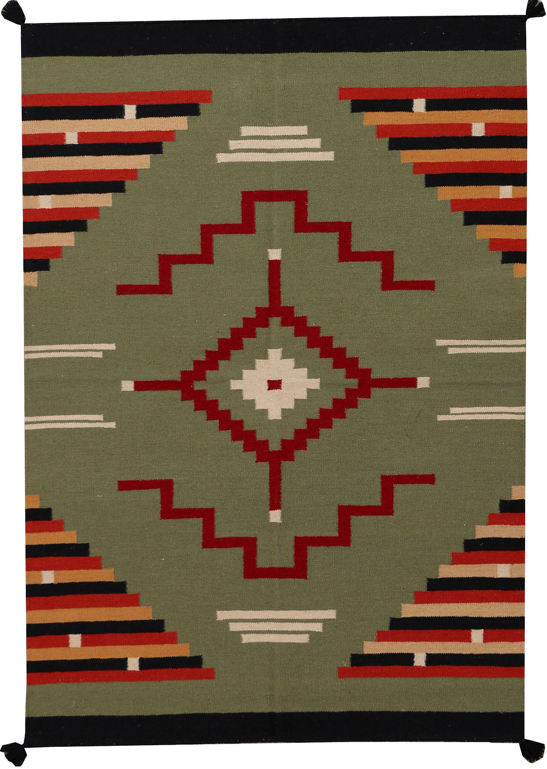 Dark Olive Green Kilim 4' 1 x 6' - No. 39618 - ALRUG Rug Store