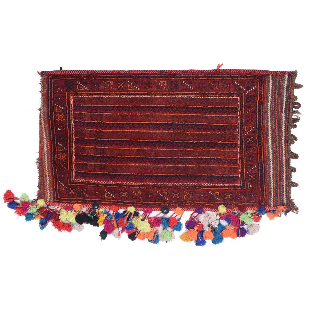 Red Afghan Balisht Rug 2' 1" x 3' 8" Hand-Knotted
