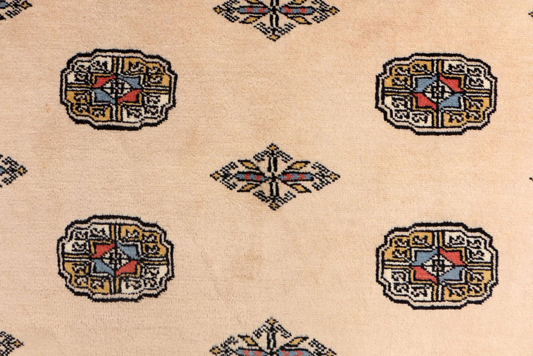 White Pakistani Bokhara Rug 4' x 6' 4 Hand-Knotted close-up