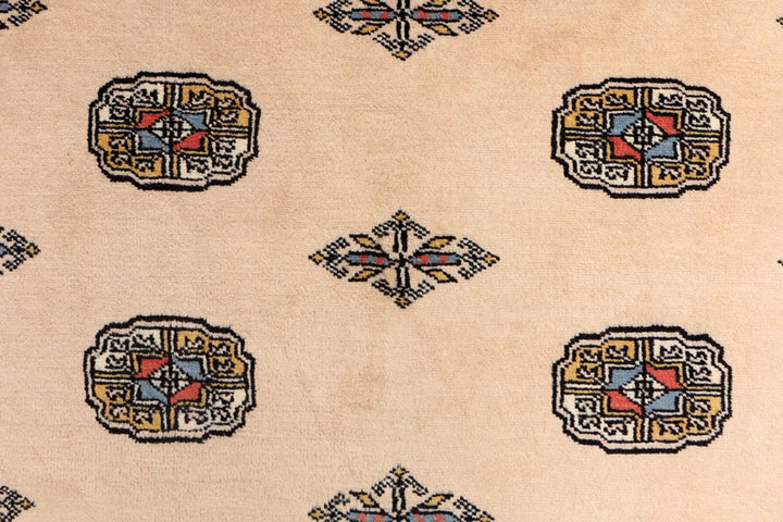 White Pakistani Bokhara Rug 4' x 6' 4 Hand-Knotted close-up