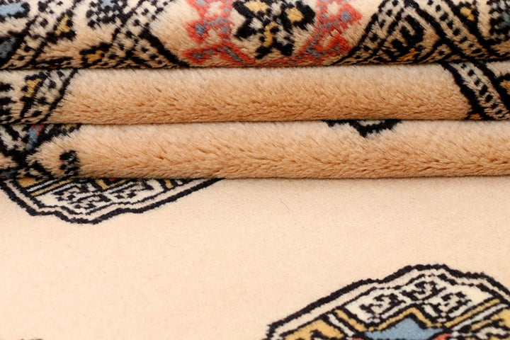 White Pakistani Bokhara Rug 4' x 6' 4 Hand-Knotted field
