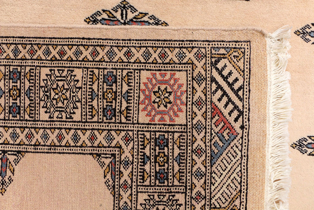 White Pakistani Bokhara Rug 4' x 6' 4 Hand-Knotted texture