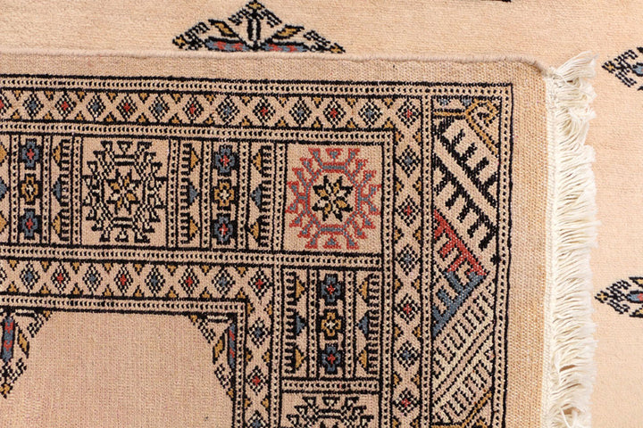 White Pakistani Bokhara Rug 4' x 6' 4 Hand-Knotted texture