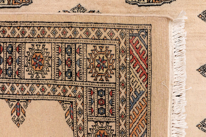 White Pakistani Bokhara Rug 4' 2 x 5' 7 Hand-Knotted texture