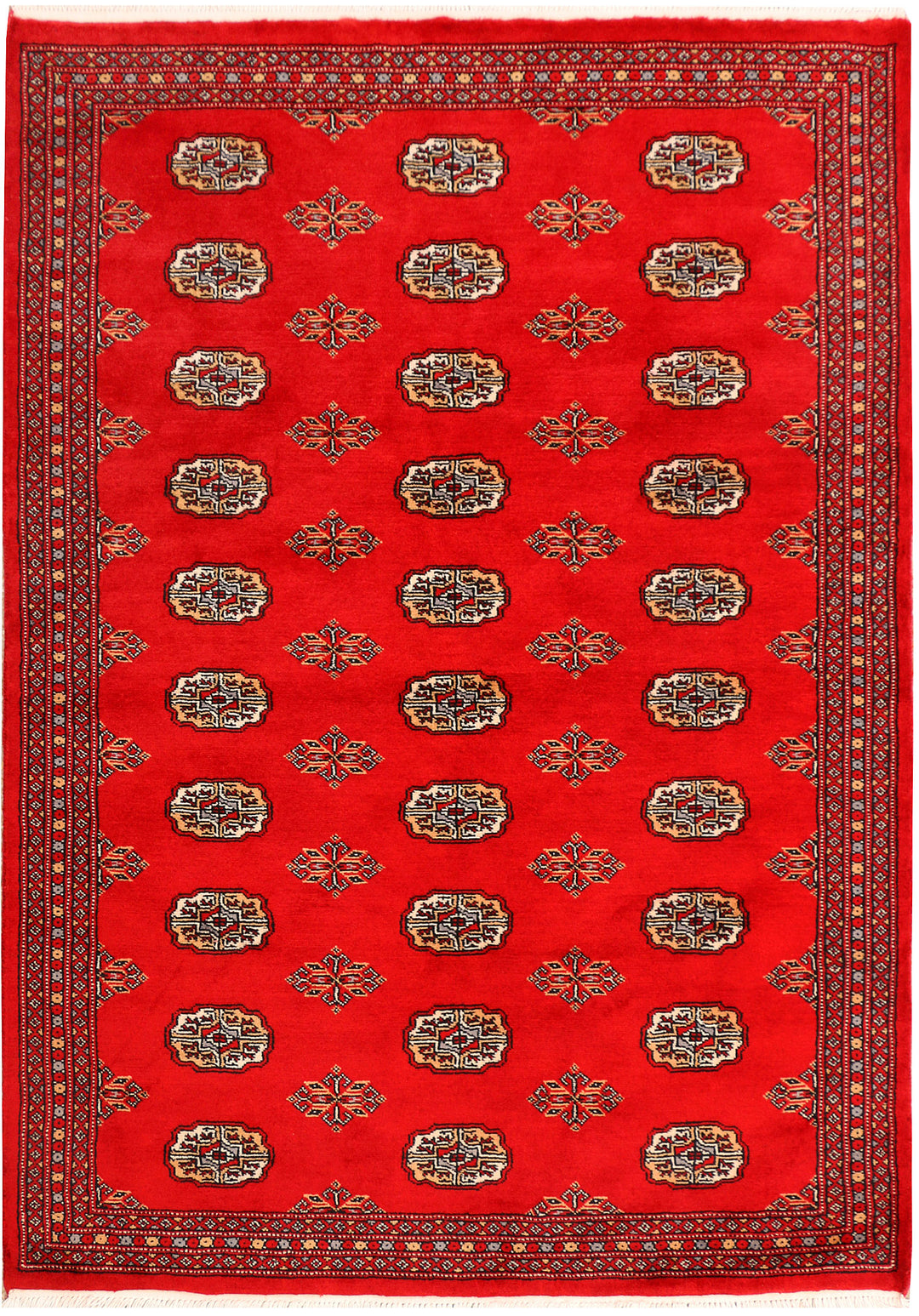 Red Pakistani Bokhara Rug 4' 2 x 5' 10 Hand-Knotted