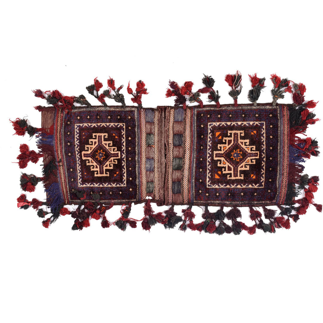 Afghan Saddle Bag Rug 1'7" x 4'2" Hand-Knotted