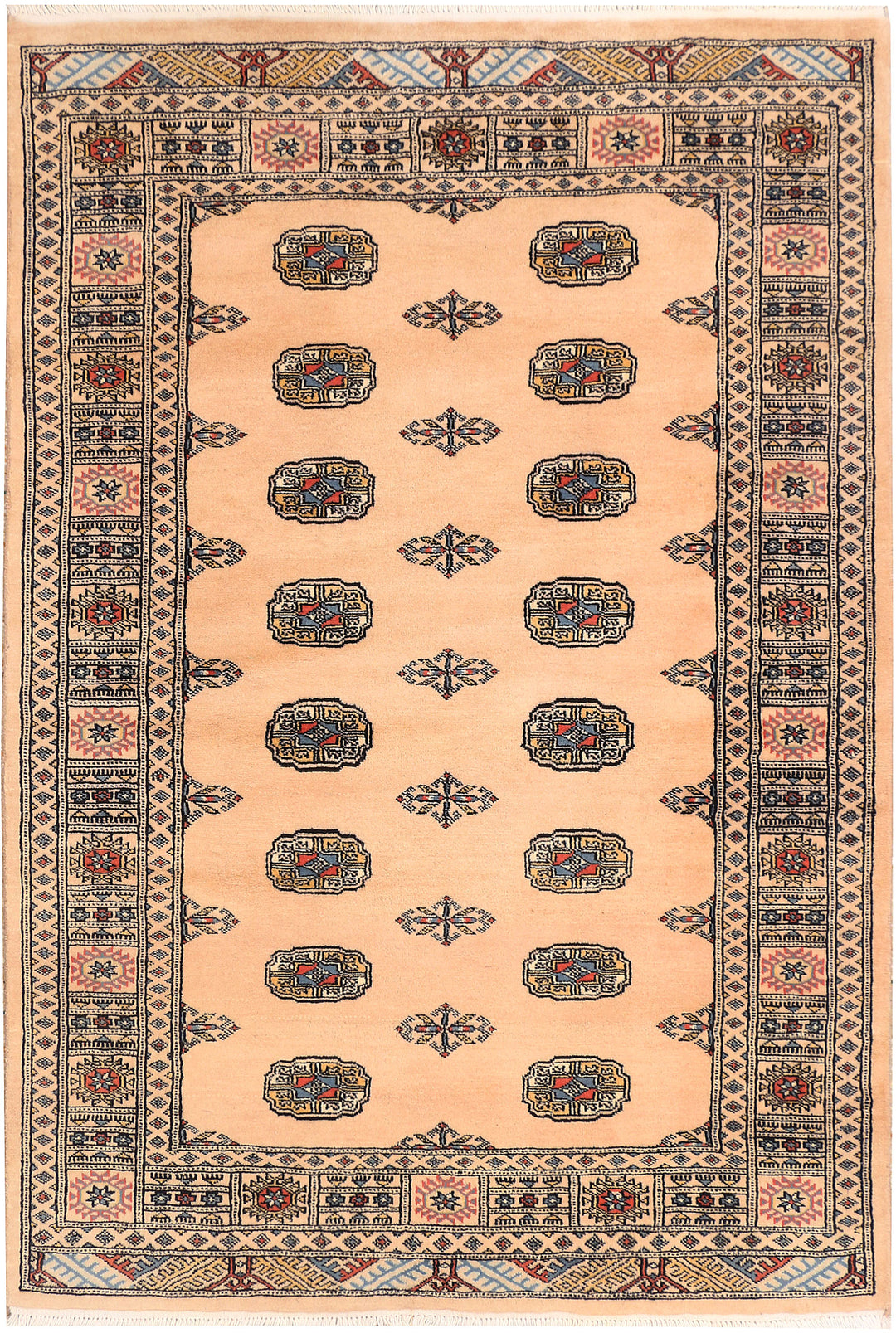 Tan Pakistani Bokhara Rug 4' 2 x 6' 1 Hand-Knotted