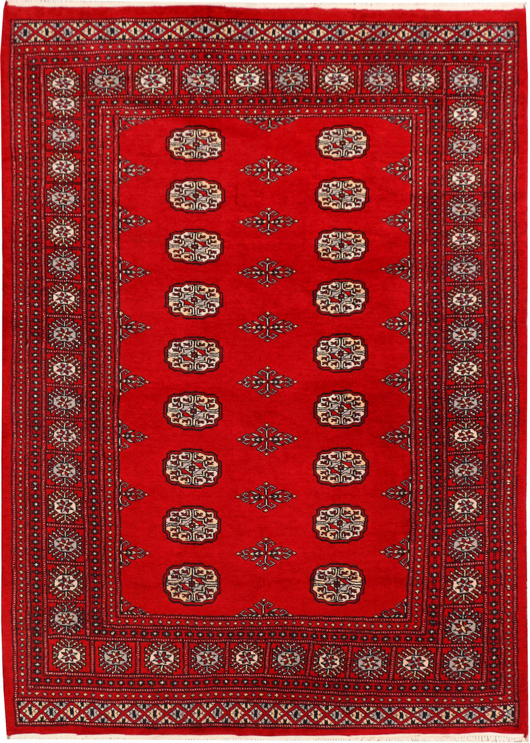 Red Pakistani Bokhara Rug 4'5" x 6' Hand-Knotted