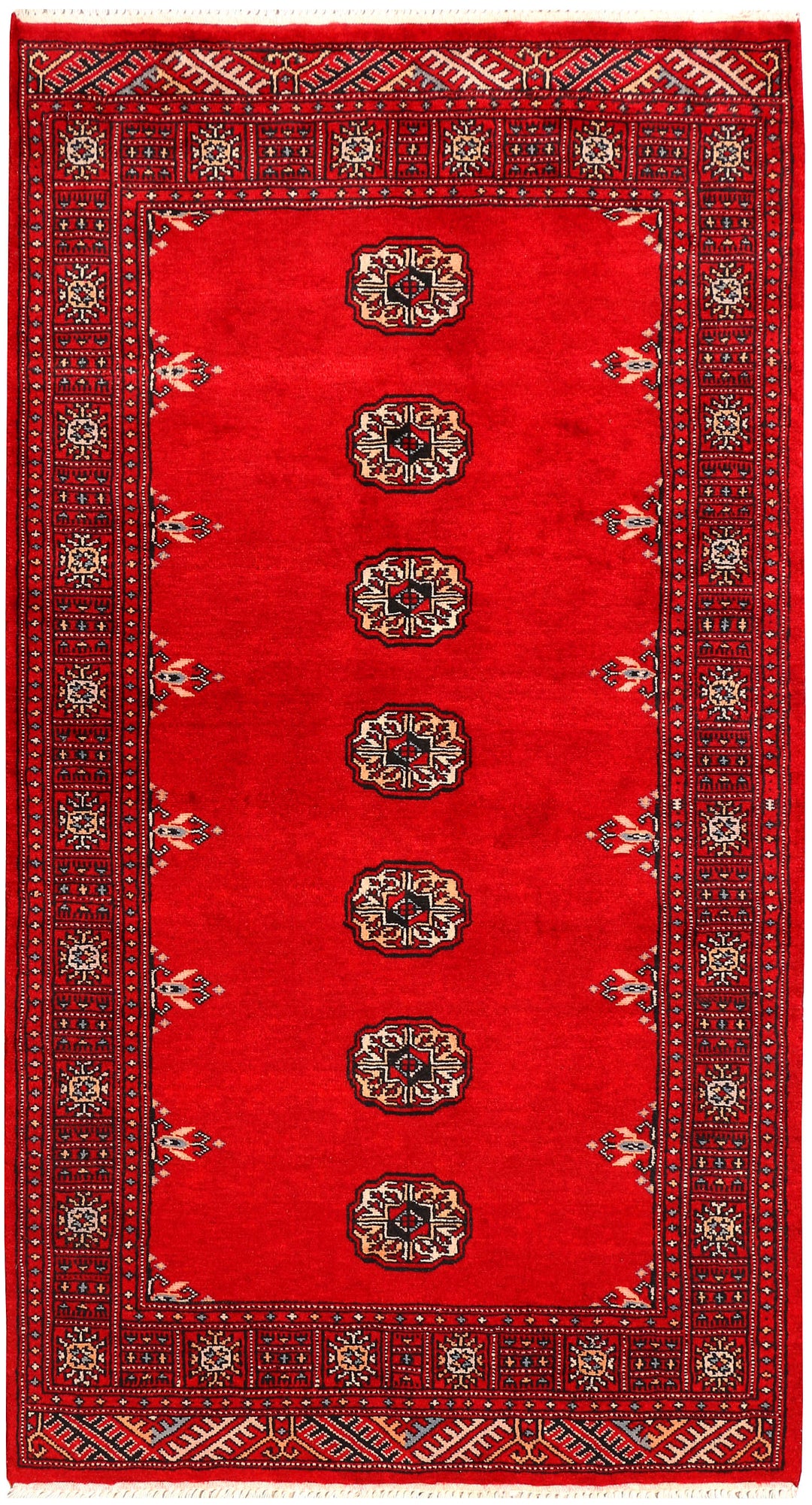 Red Pakistani Bokhara Rug 3' 1 x 5' 7 Hand-Knotted