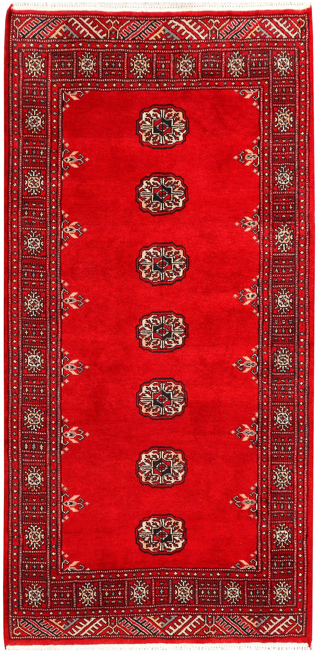 Red Pakistani Bokhara Rug 3' 1 x 5' 7 Hand-Knotted
