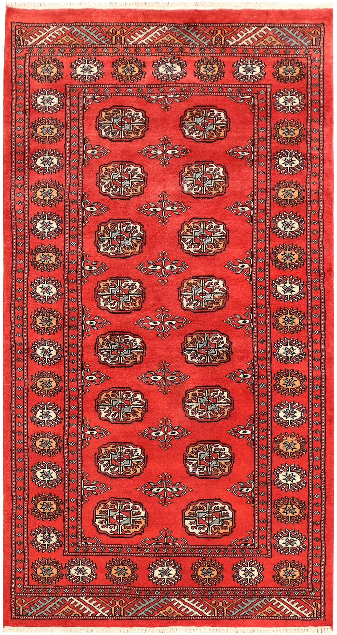 Tomato Pakistani Bokhara Rug 3'1" x 5'9" Hand-Knotted