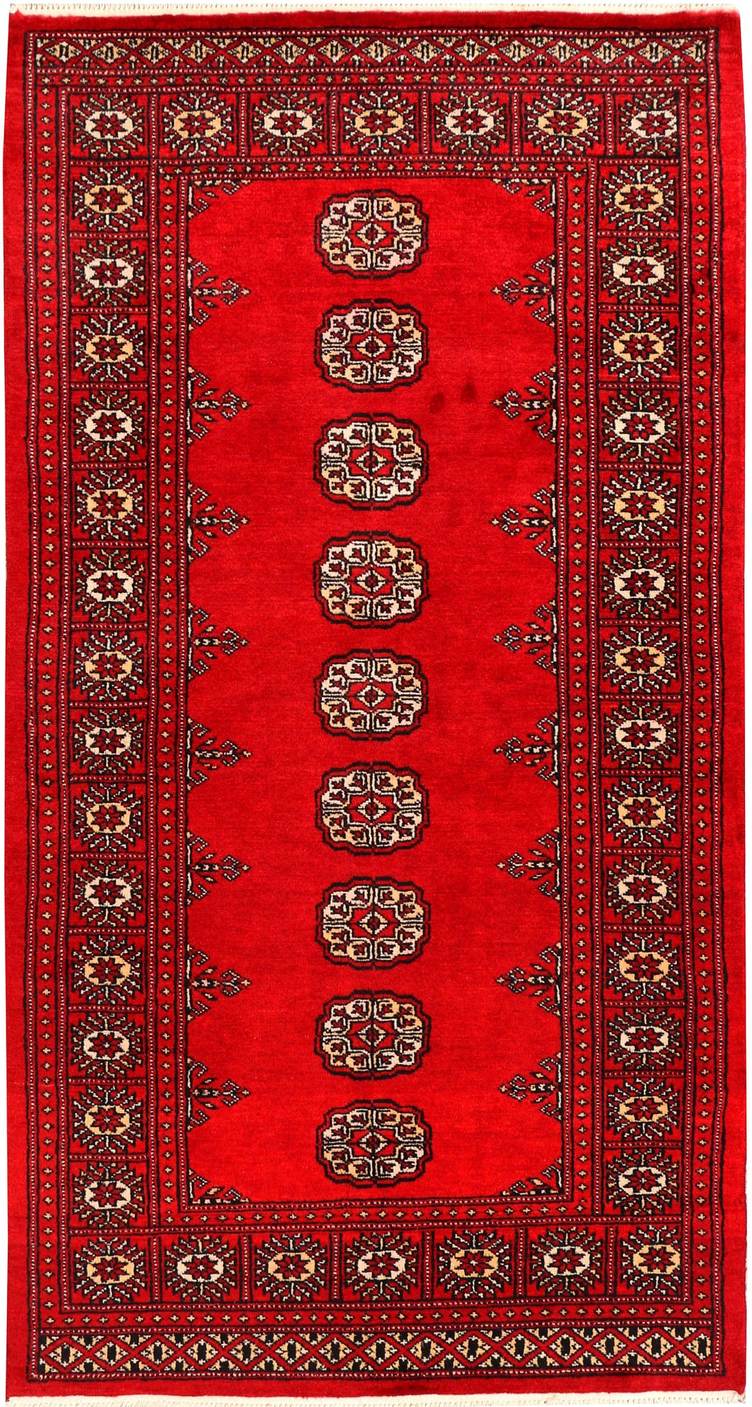 Red Pakistani Bokhara Rug 3' x 5' 7 Hand-Knotted