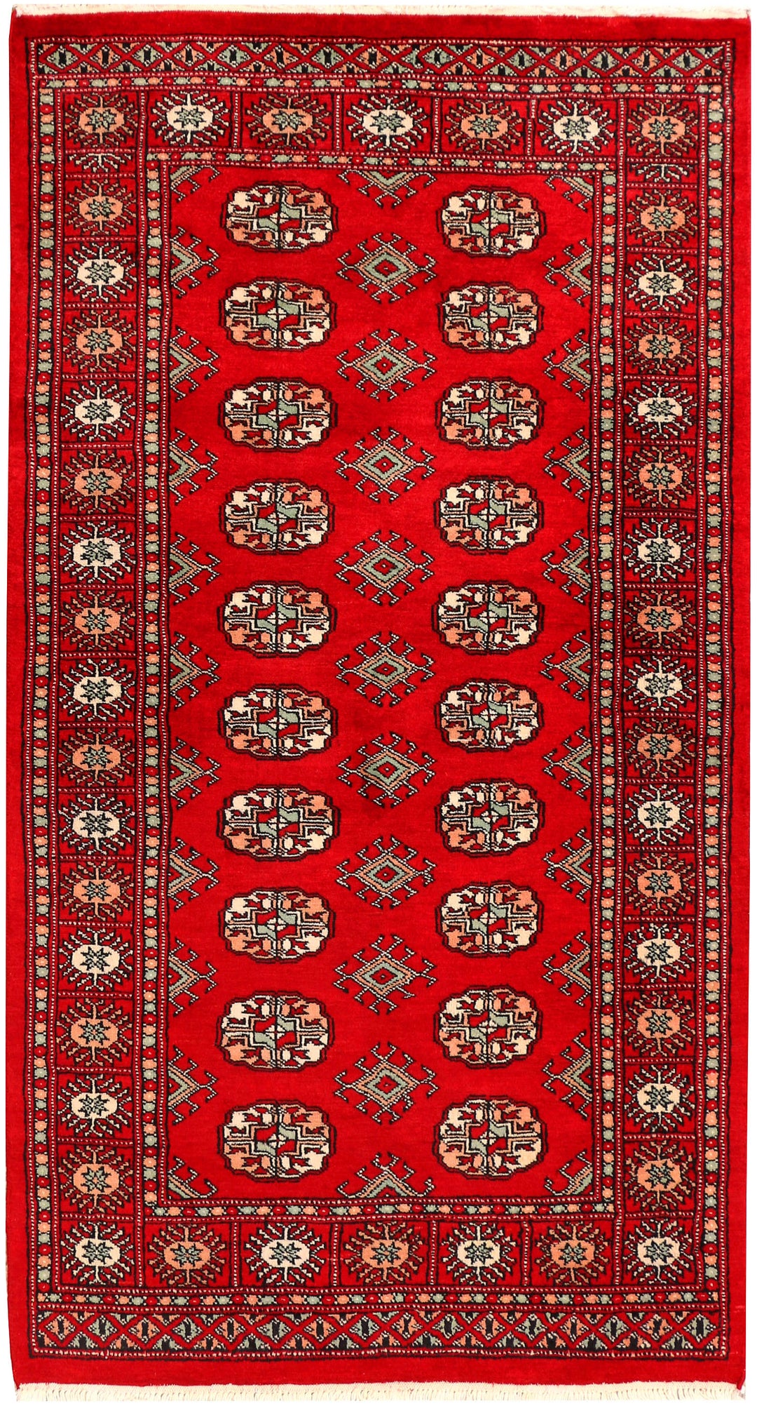 Red Pakistani Bokhara Rug 3' x 5' 7 Hand-Knotted