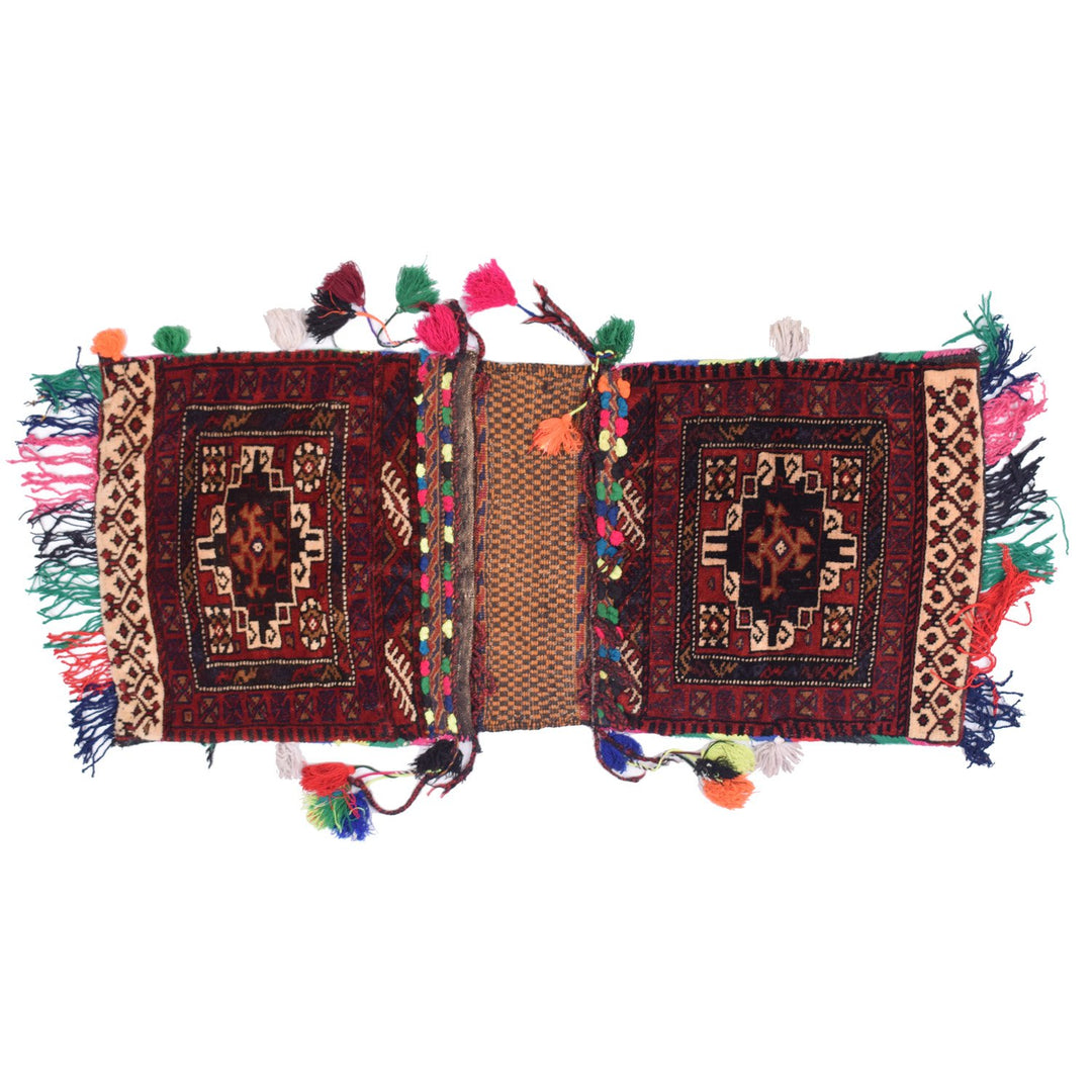 Red Oriental Saddle Bag Rug 1' 6" x 3' 9" Hand-Knotted
