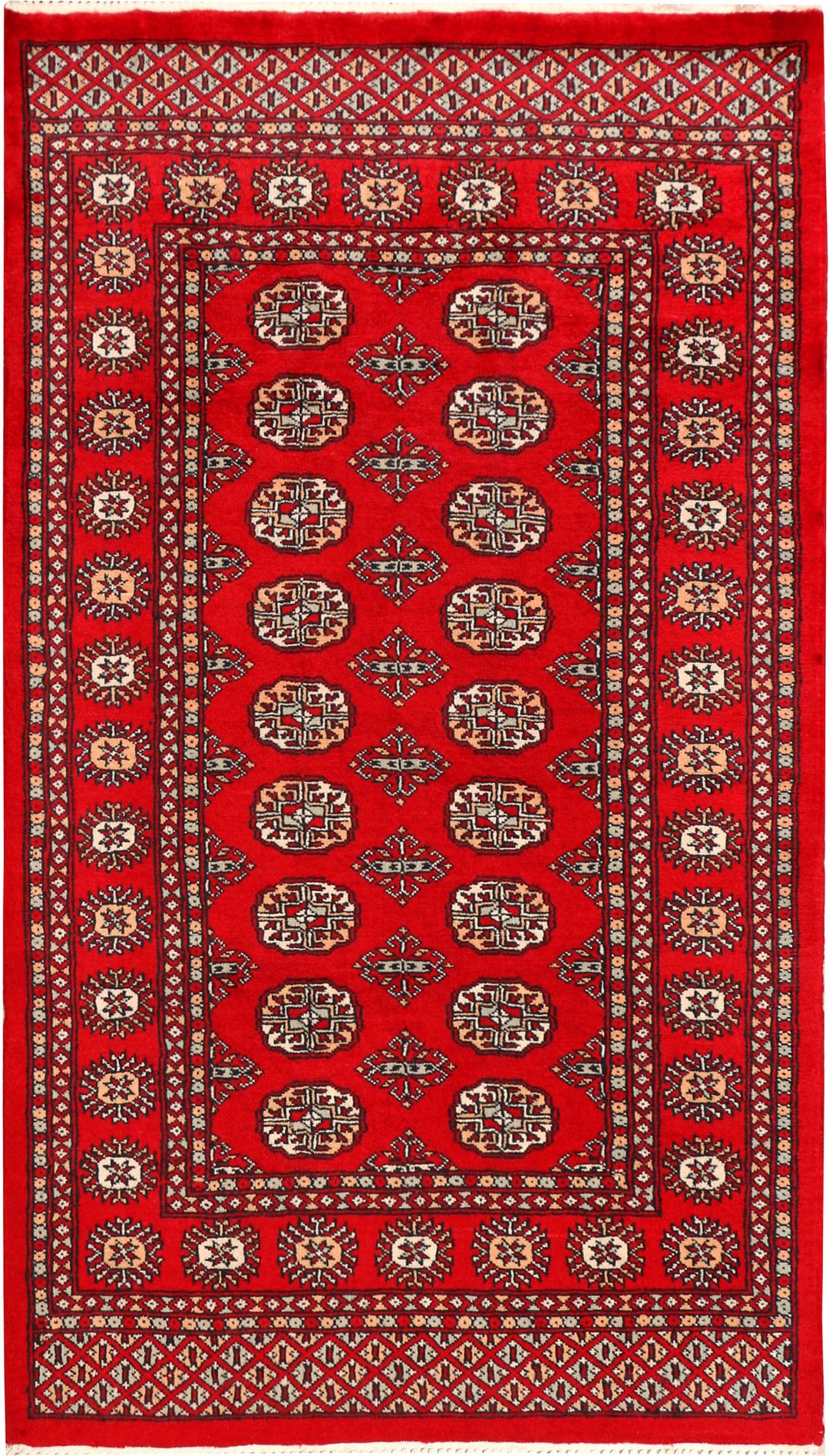 Red Pakistani Bokhara Rug 3' 2 x 5' 7 Hand-Knotted