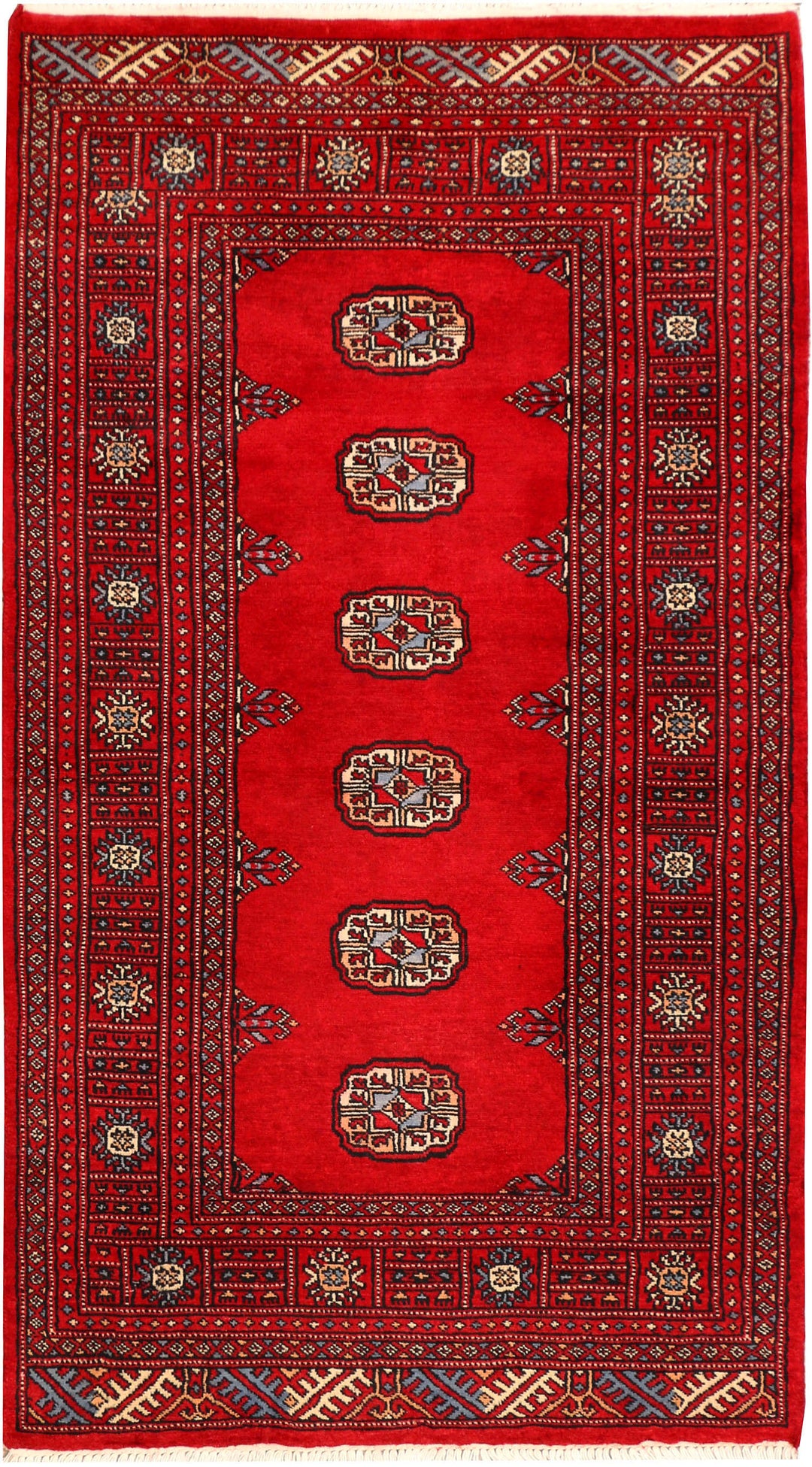 Red Pakistani Bokhara Rug 3' x 5' 5 Hand-Knotted