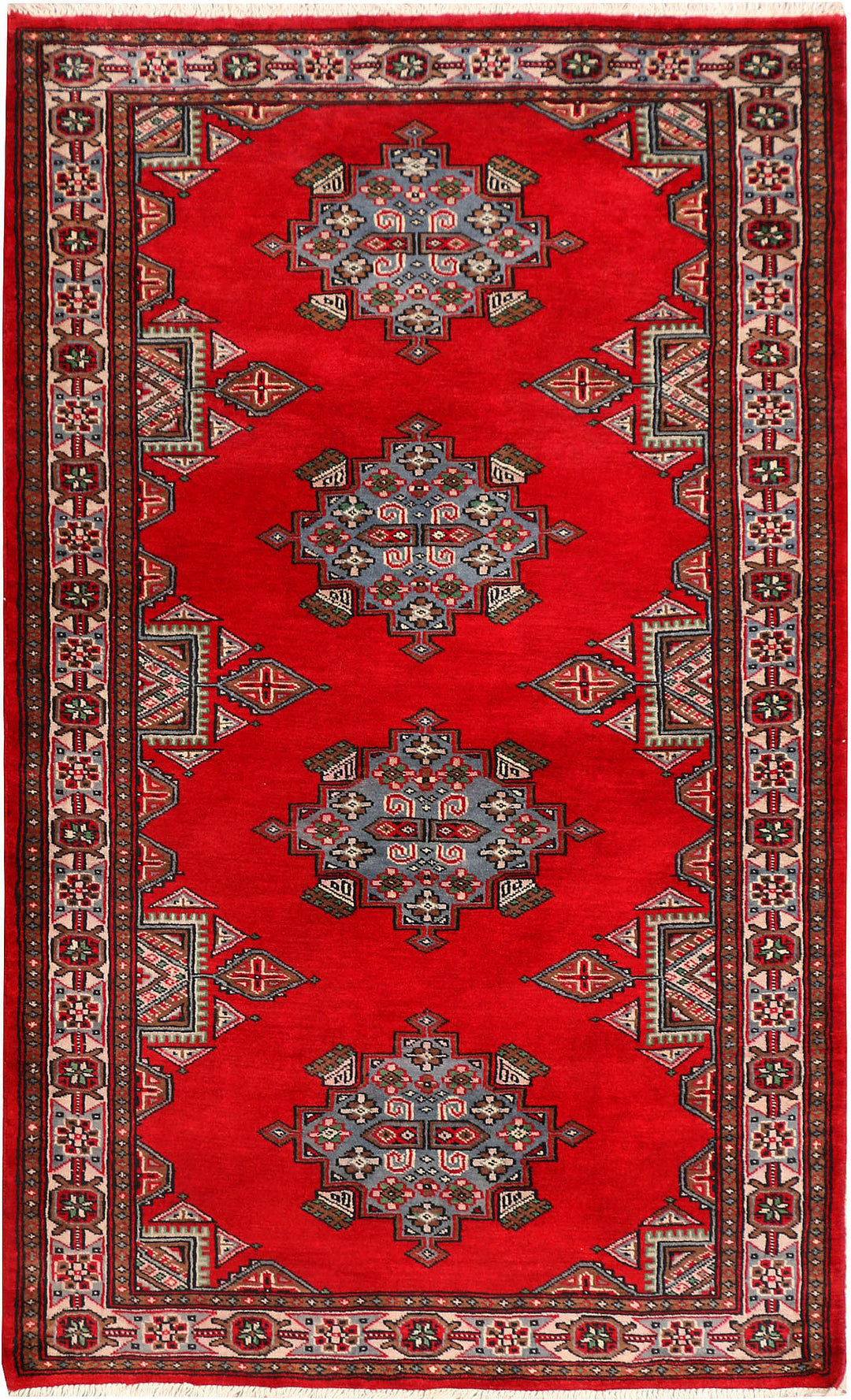 Red Caucasian Oriental Rug 3' 5 x 5' 6 Hand-Knotted