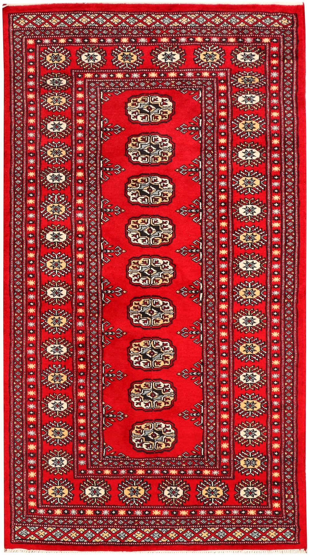 Red Pakistani Bokhara Rug 3' 1 x 5' 7 Hand-Knotted