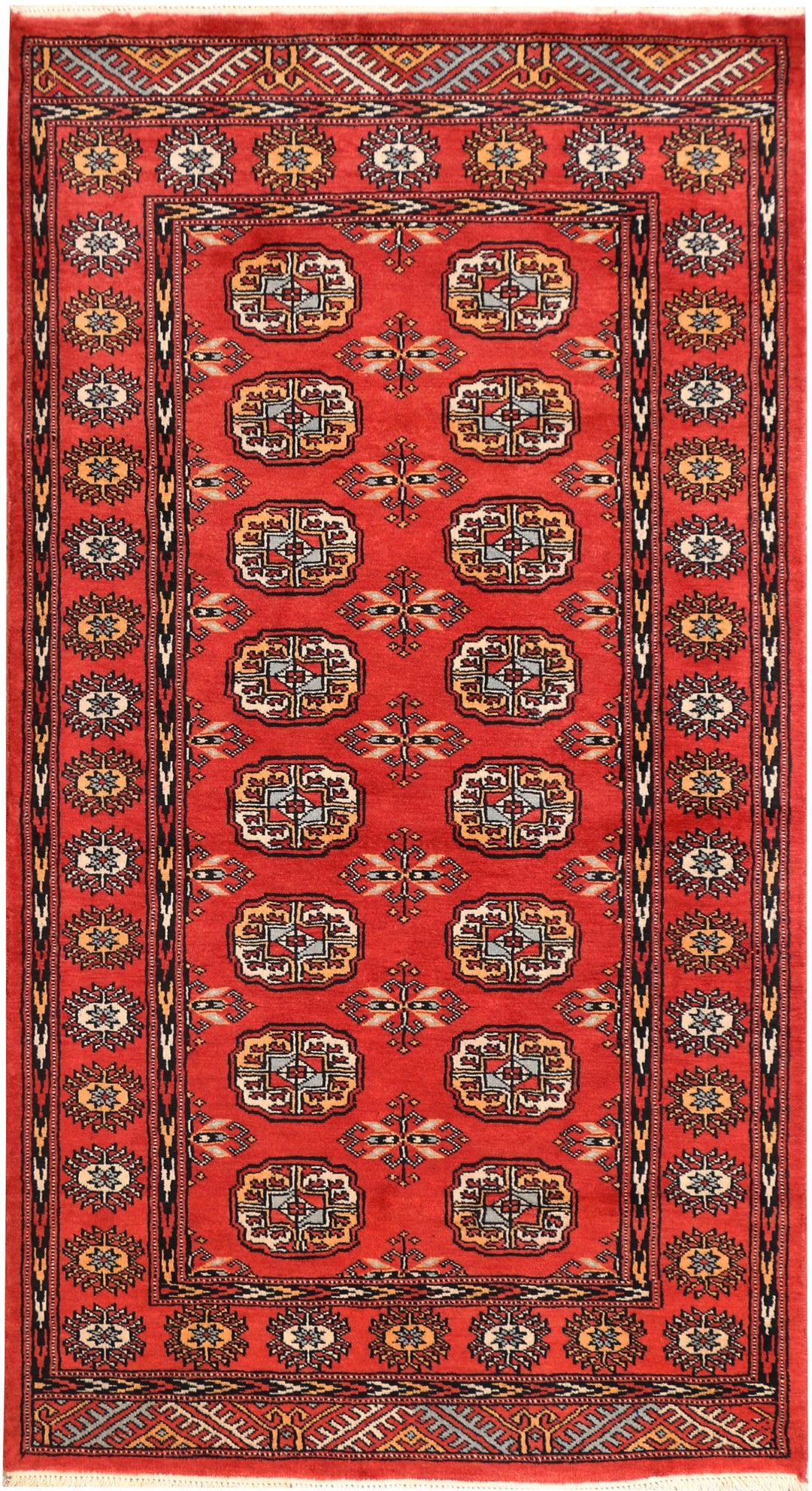Tomato Pakistani Bokhara Rug 3'3" x 5'11" Hand-Knotted