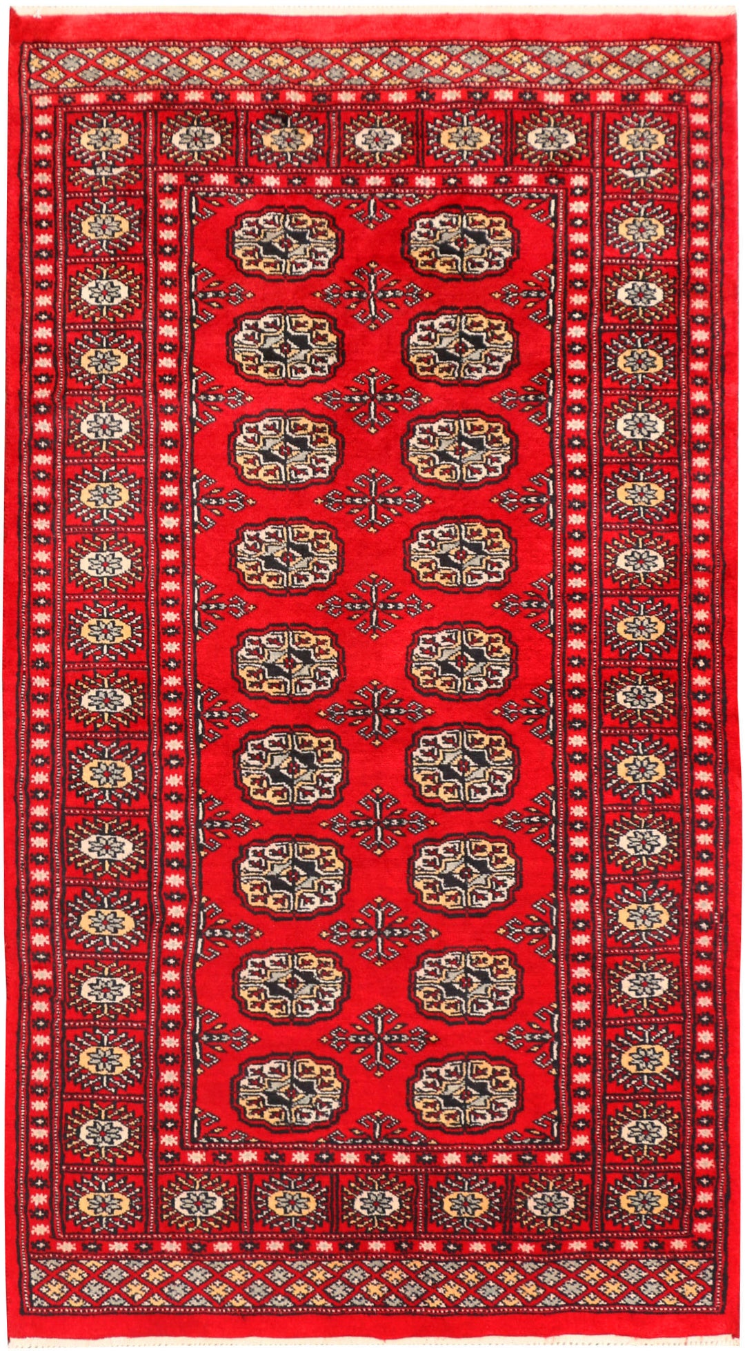 Red Pakistani Bokhara Rug 3'1" x 5'7" Hand-Knotted