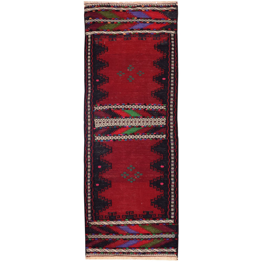 Red Afghan Sufra Kilim Rug 1' 9" x 5' 2" Flat-Weave
