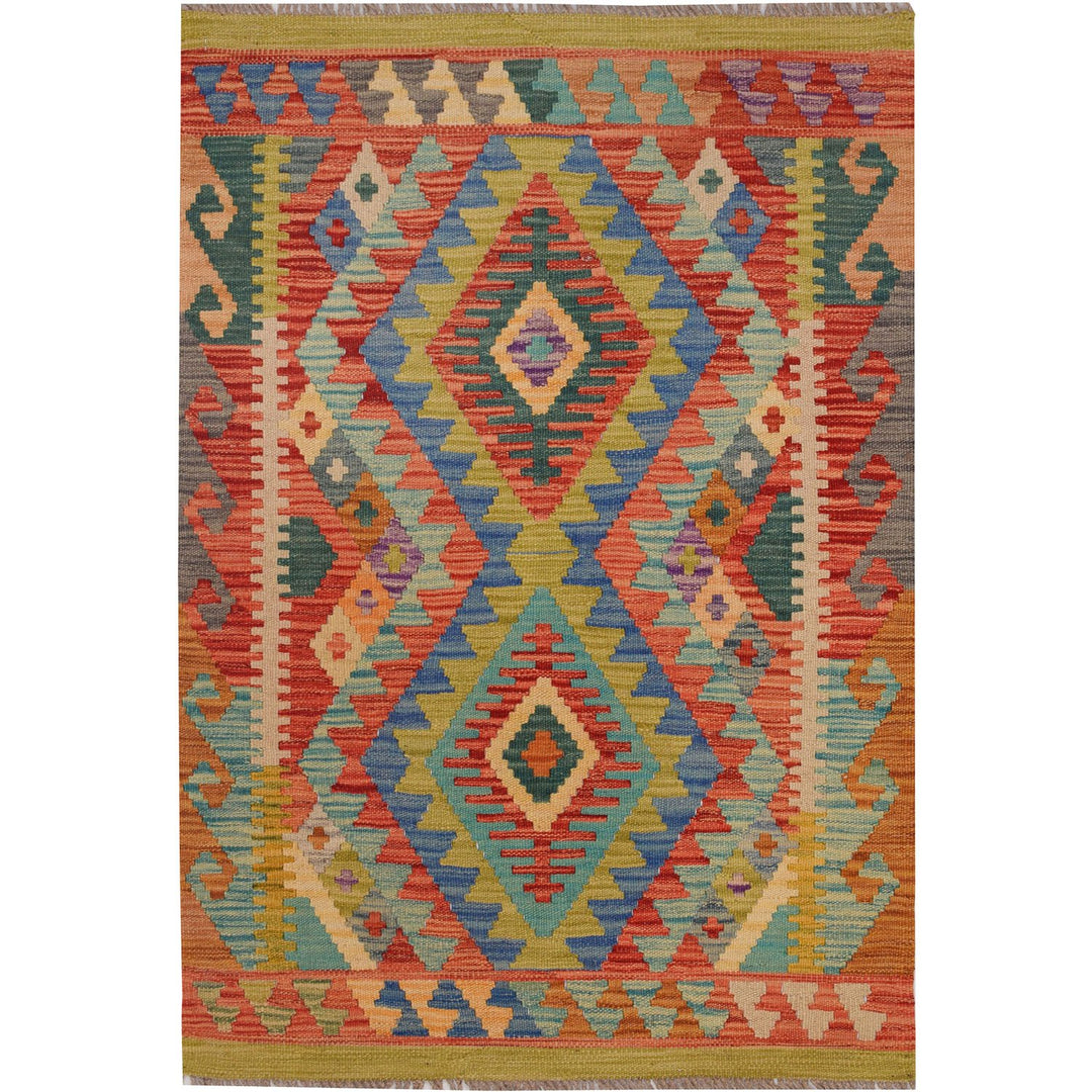 Afghan Kilim Rug 2' 7" x 3' 8" Flat-Weave