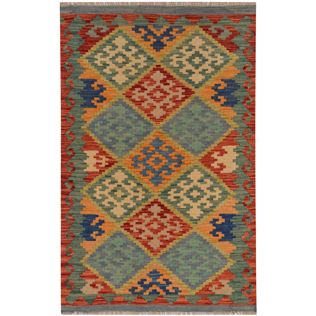 Afghan Kilim Rug 2' 7" x 4' Flat-Weave