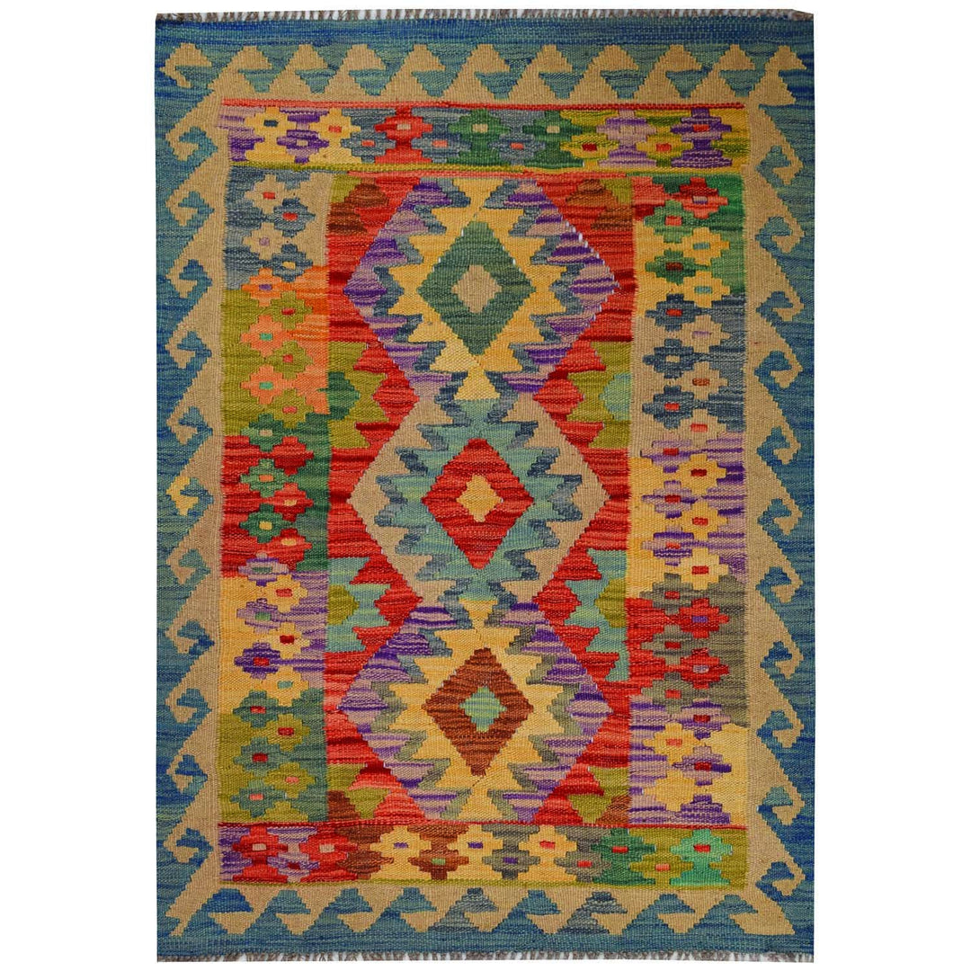 Afghan Vegetable Kilim Rug 2' 6" x 3' 6" Flat-Weave