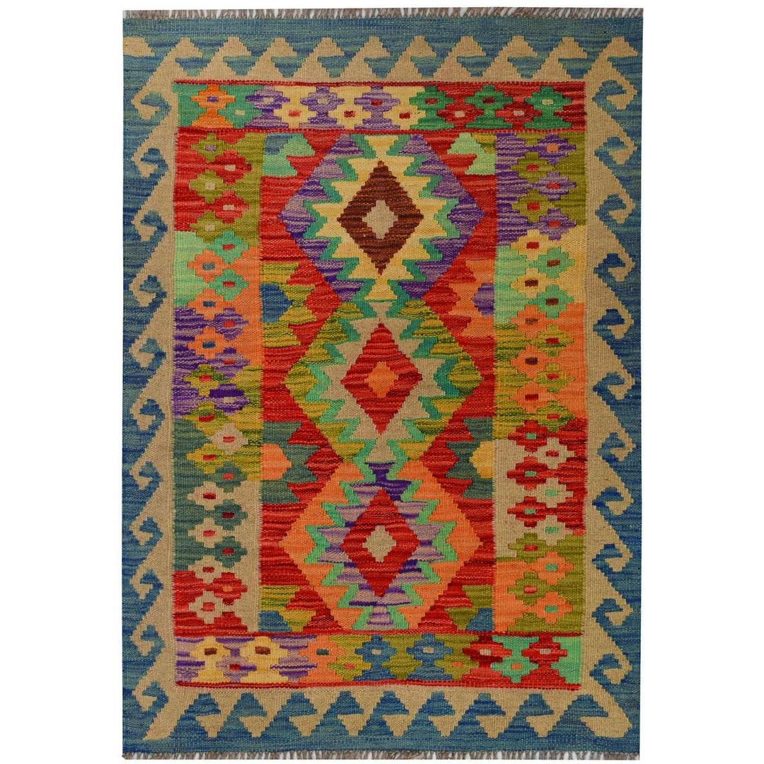 Afghan Kilim Rug 2' 6" x 3' 6" Flat-Weave
