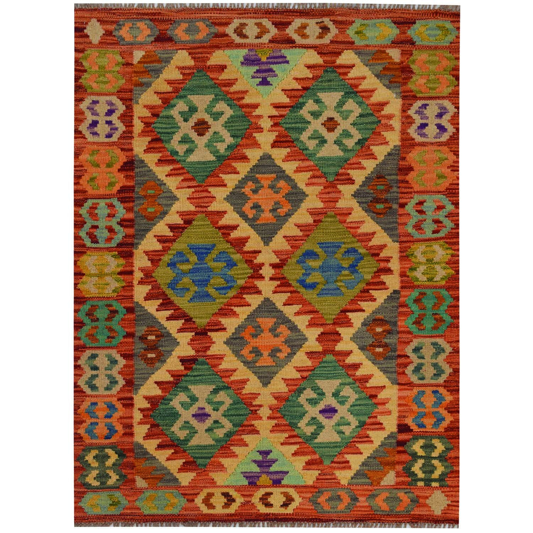 Afghan Vegetable Kilim Rug 2' 8" x 3' 9" Flat-Weave